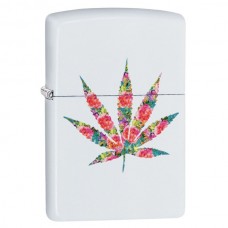Zippo Lighter - Floral Weed - White Matte